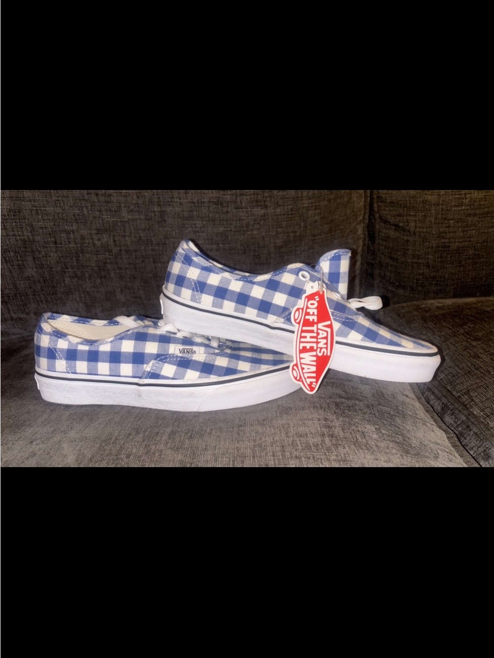 Vans Blue and White Gingham Low Top Sneakers